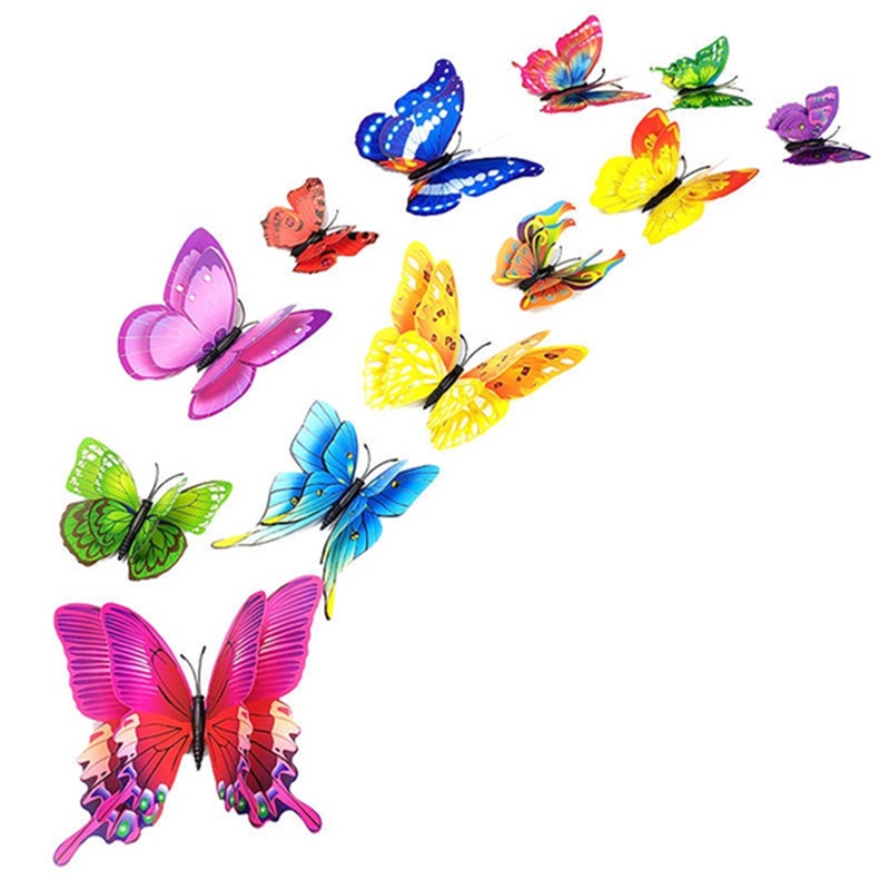 12pcs / Set Stiker Dinding Motif Kupu-Kupu 3D Bahan PVC Untuk Dekorasi Kamar Tidur Butterfly