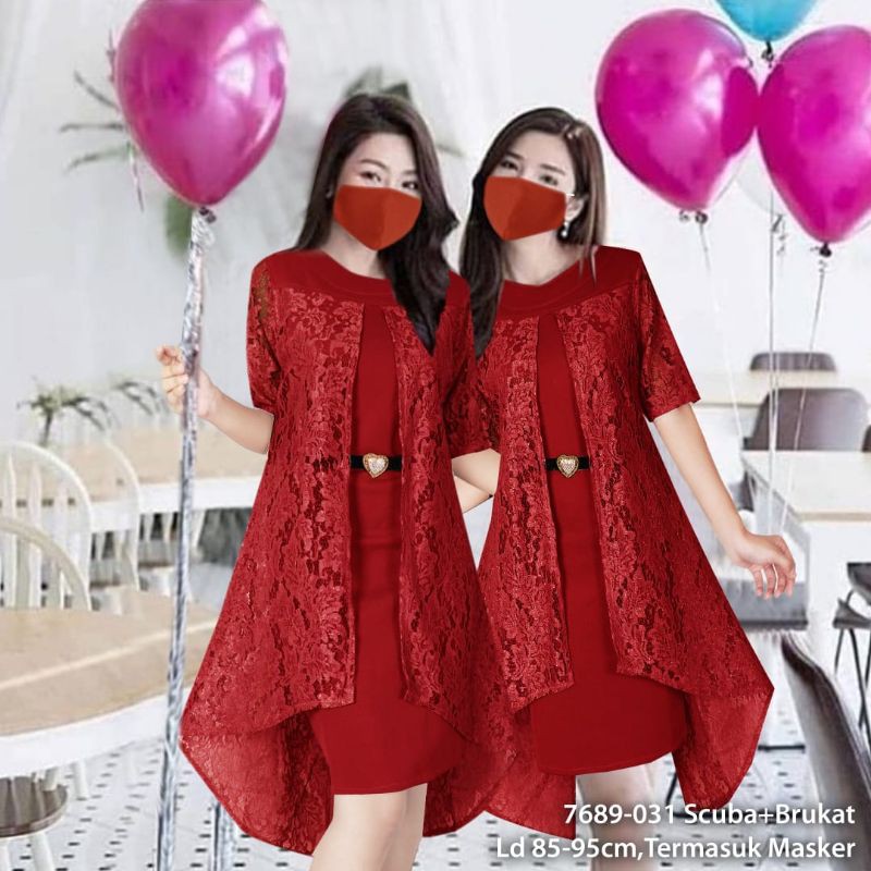 Dress Premium Scuba  Mix Brokat