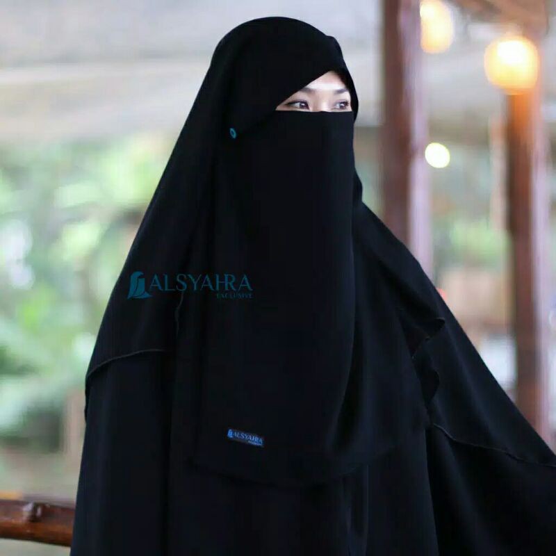 Niqab Yaman Poni Kancing Raudhah Sifon Jetblack Alsyahra Exclusive