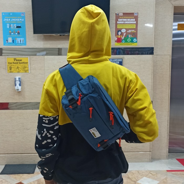 Tas Waist Bag Selempang Pria Besar Jumbo Murah Waistbag - Biru