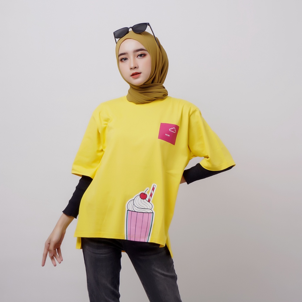 Nomi - T-shirt Oversized - Fashion Wanita - Cake - Yellow
