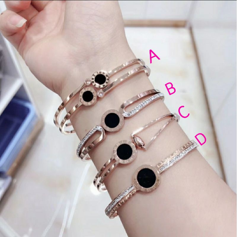 gelang bangle round black Titanium asli anti karat tidak alergi