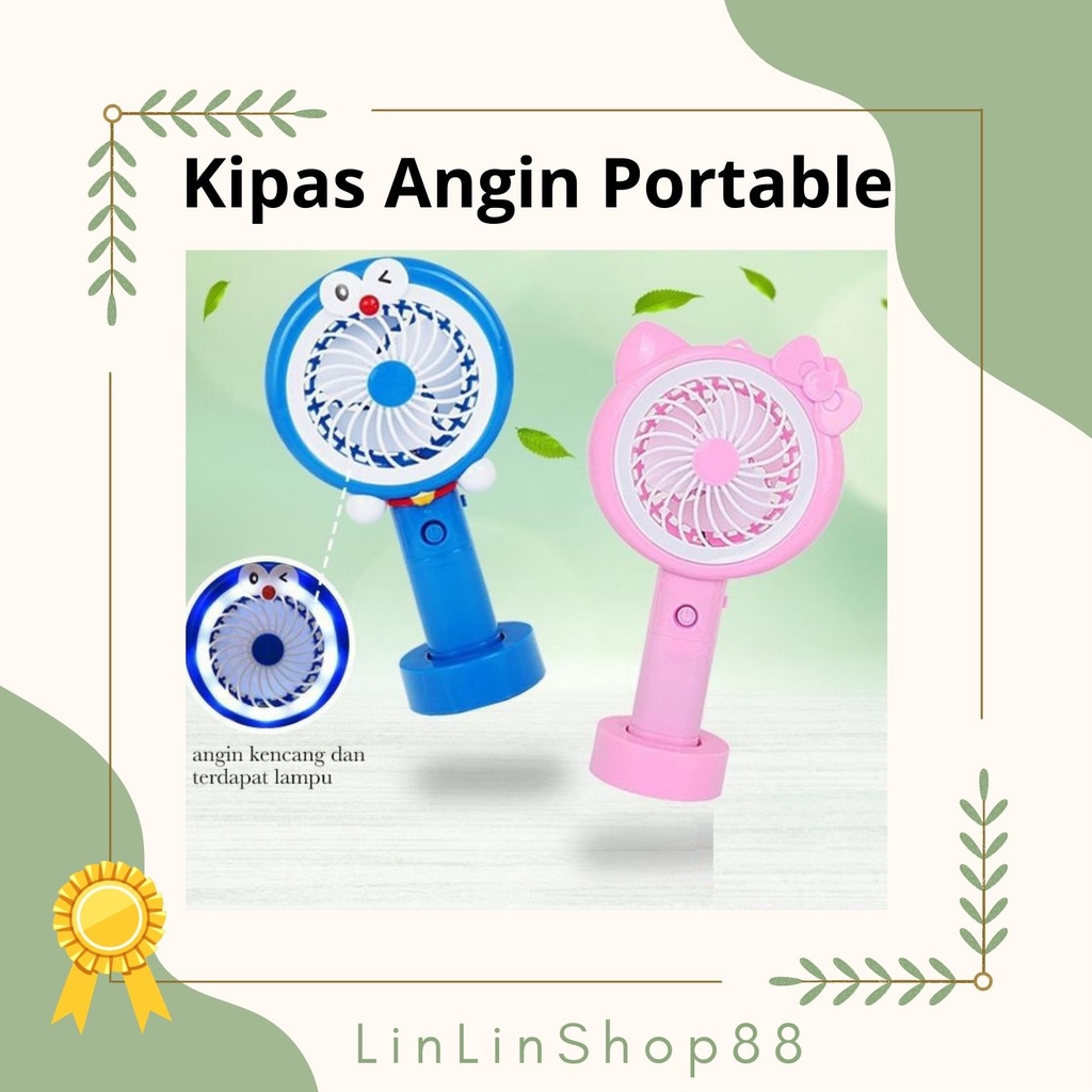 Kipas Angin Tangan Stand Portable Karakter + Lampu Led / Mini Fan Led