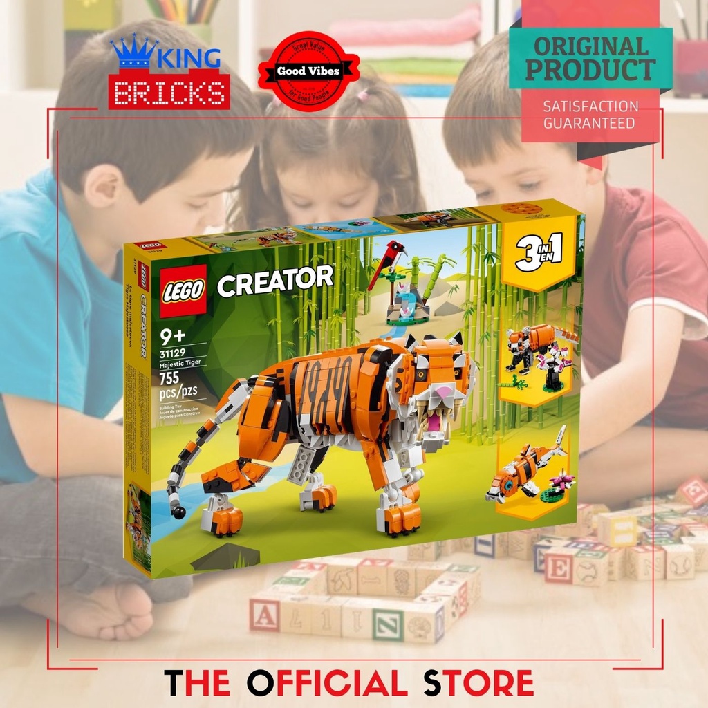 LEGO Original CREATOR 31129 Majestic Tiger - Mainan Anak Edukasi Kreator Harimau Ikan Koi Rubah