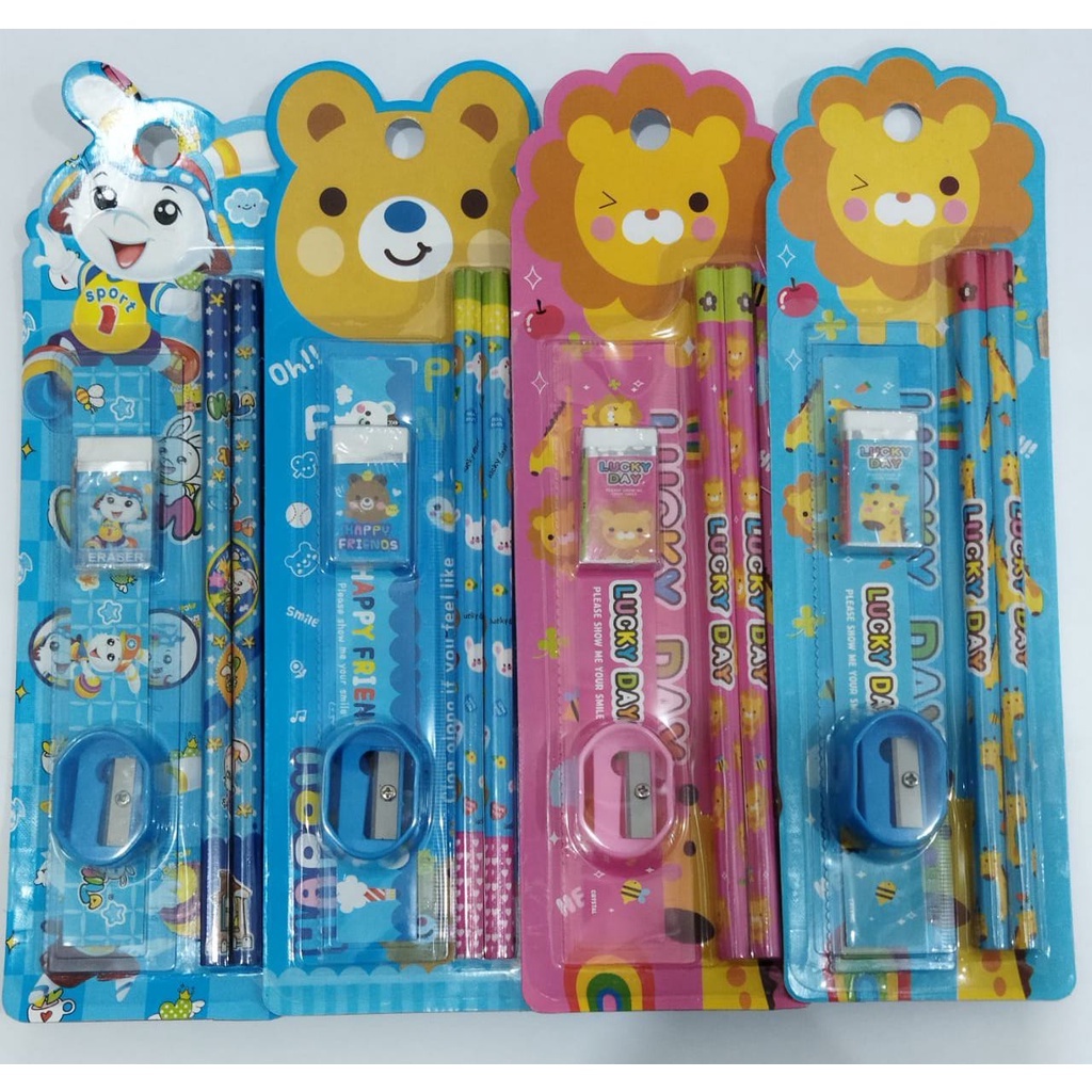 1 Set Alat Tulis Sekolah 1 Set Stationery Karakter Kartun Paket Lengkap