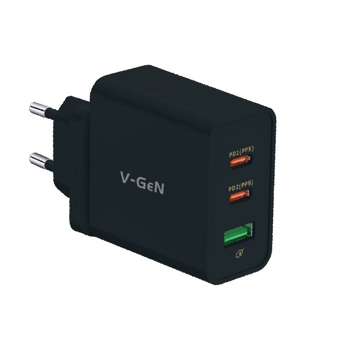 Adaptor Charger V-GeN VTC3-02 Fast Charging 2 PD QC4.0 Type C GaN 65W VGEN