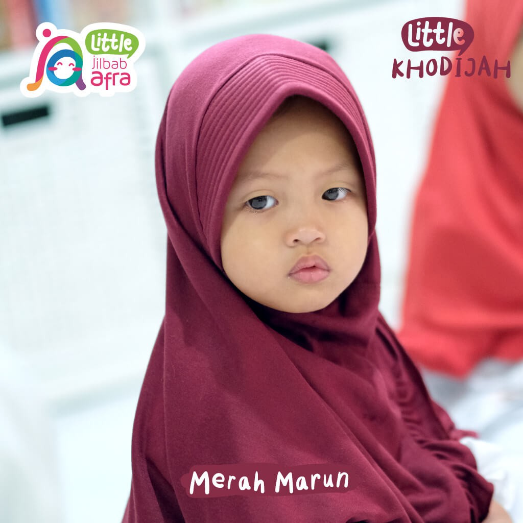 Jilbab Instan Anak Little Khodijah Merah Marun - Little Jilbab Afra - Bahan Kaos, Adem &amp; Lembut