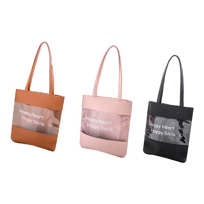

Herbaay Tote Bag PU Summer Beach Tas Bahu Besar Transparan Tas Wanita Tas Cewek Totebag Tas Bahu