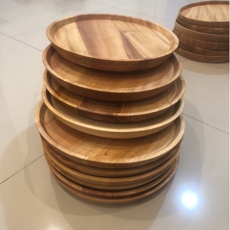 Nampan bulat 25cm baki kayu wooden round tray