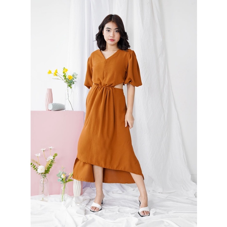 Zec Cut Out Dress Casual Party Wanita