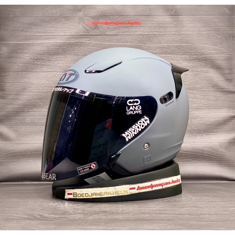 PAKET GANTENG  KYT HELM DJ MAXI GORILLA GREY DOFF - FLAT VISOR IRIDIUM KYT - HALF FACE DOUBLE VISOR-8