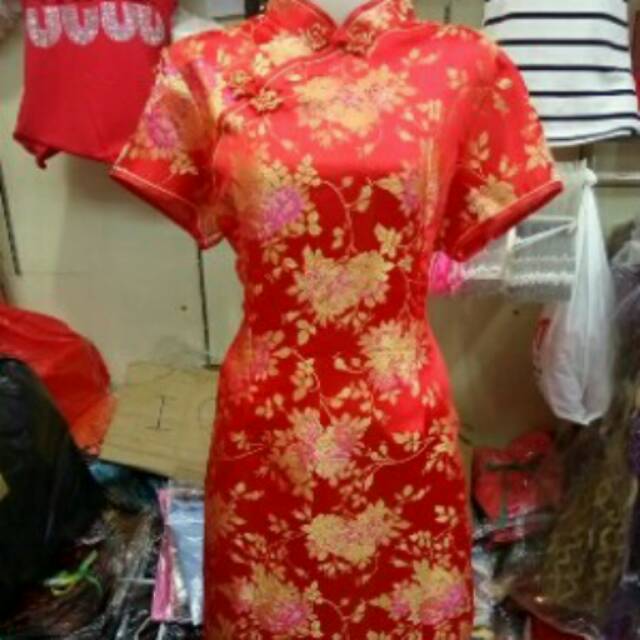 Cheongsam Long Dress Bahan Semi Sutera