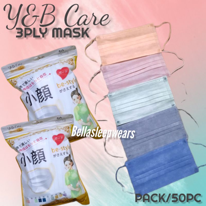 YB CARE 3PLY MASK PRO KOREAN - MASKER 3PLY EARLOOP PREMIUM Y&amp;B CARE KOREA WARNA /50