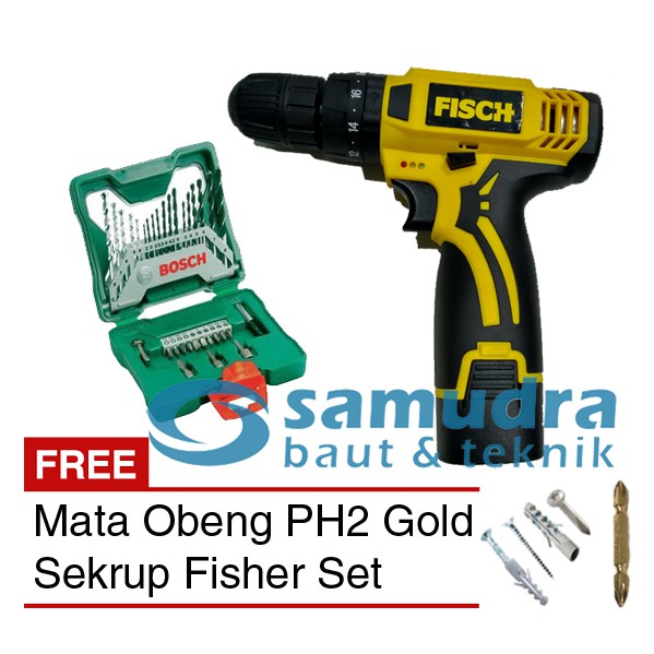 FISCH Mesin Bor Cordless Beton & Mata Bor BOSCH 33 pcs X-Line & Sekrup