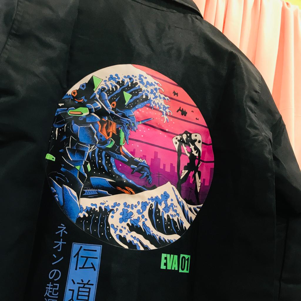 Jaket Coach Evangelion Wave Black Waterproof Anime Manga Premium Unisex