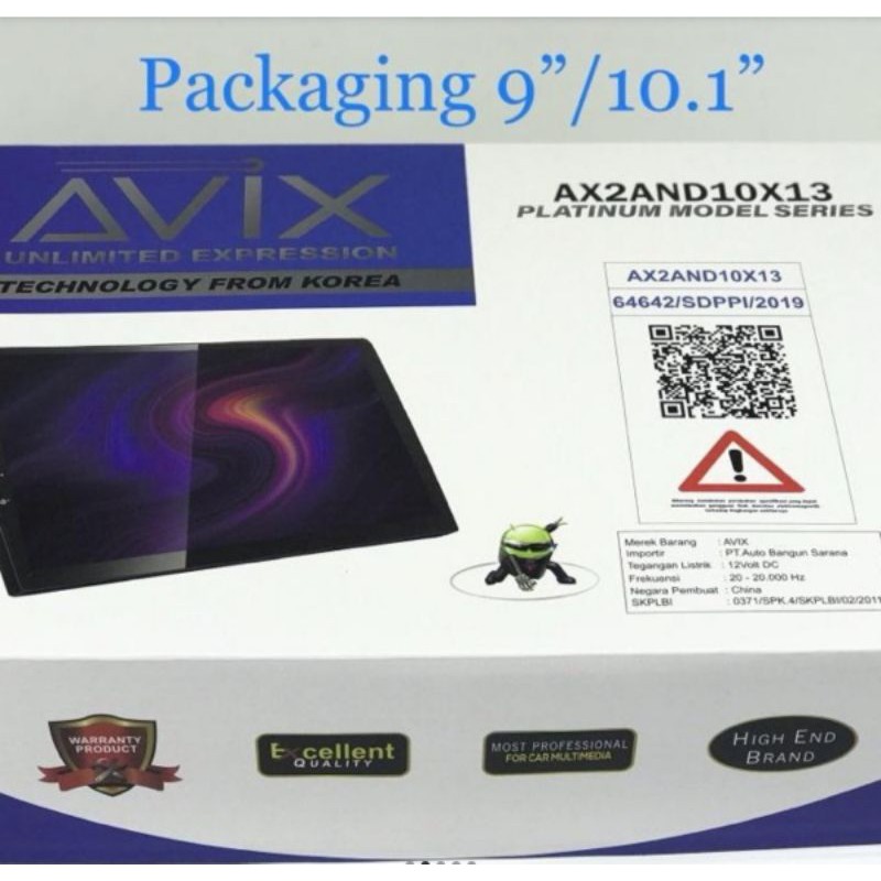 Head Unit Wi-Fi RAM 2/32 High End AVIX Korea 9inc Ori Garansi