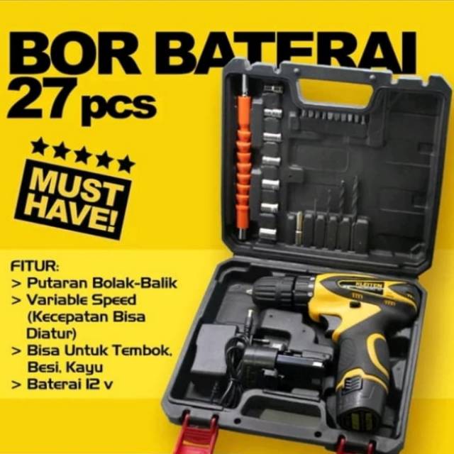 Bor cordless 12v KLEITEN 10mm set koper