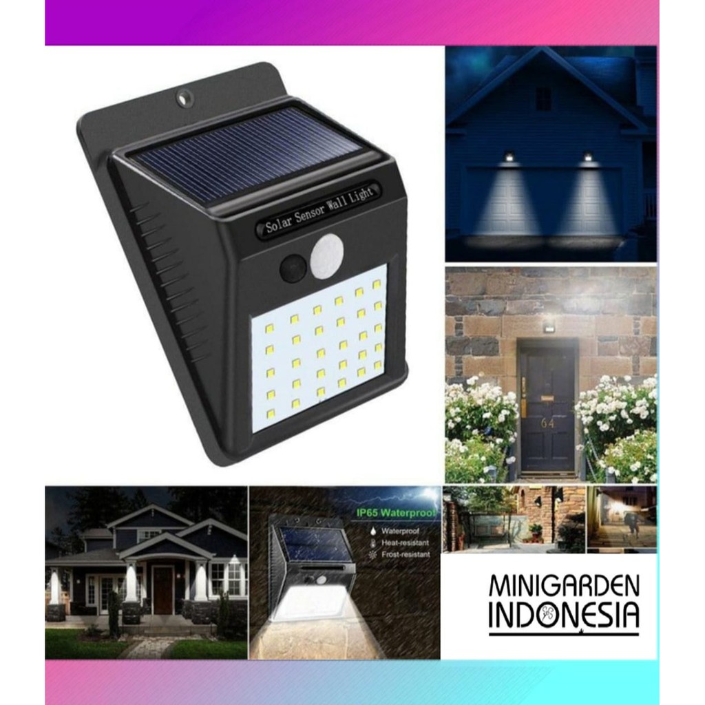 LAMPU TAMAN DINDING 30 LED SENSOR GERAK Solar Sensor Wall Light Lampu Sensor Tenaga Surya emergency