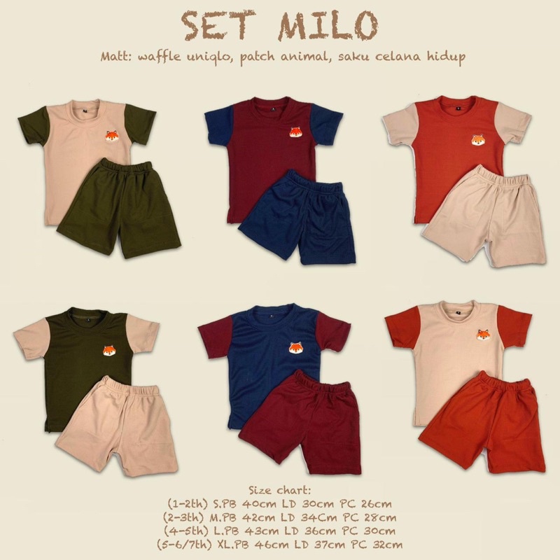 SET MILO Pineaple kids / Stela pendek Anak bahan wafle size SMLXL / 0-6th