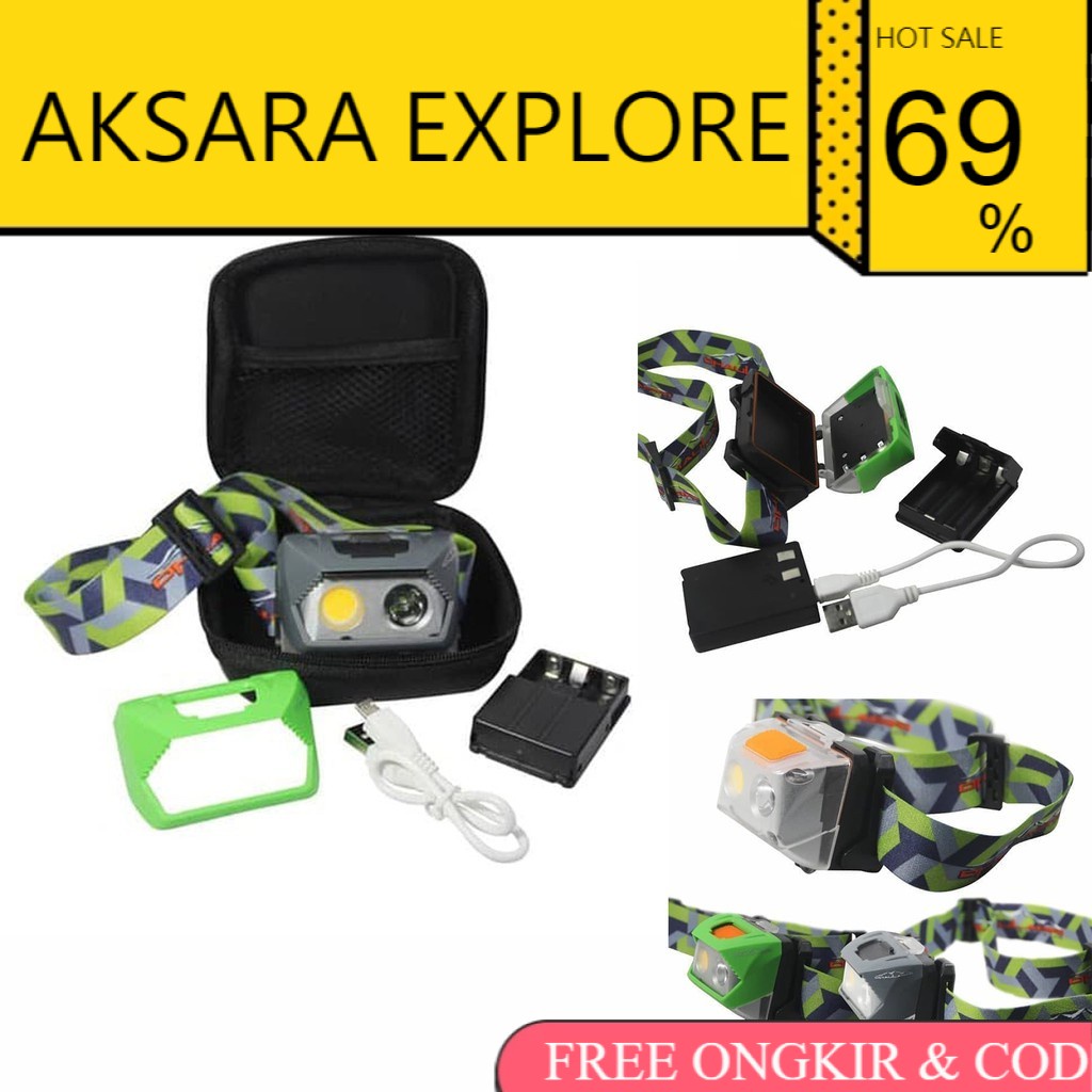 Senter Kepala Headlamp Dhaulagiri Charger dan Baterai Waterproof 618