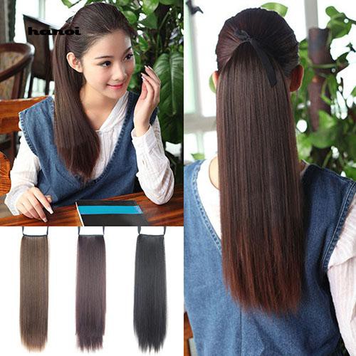 Hn Women Clip In Wrap On Straight Long Ponytail Hair Extensions