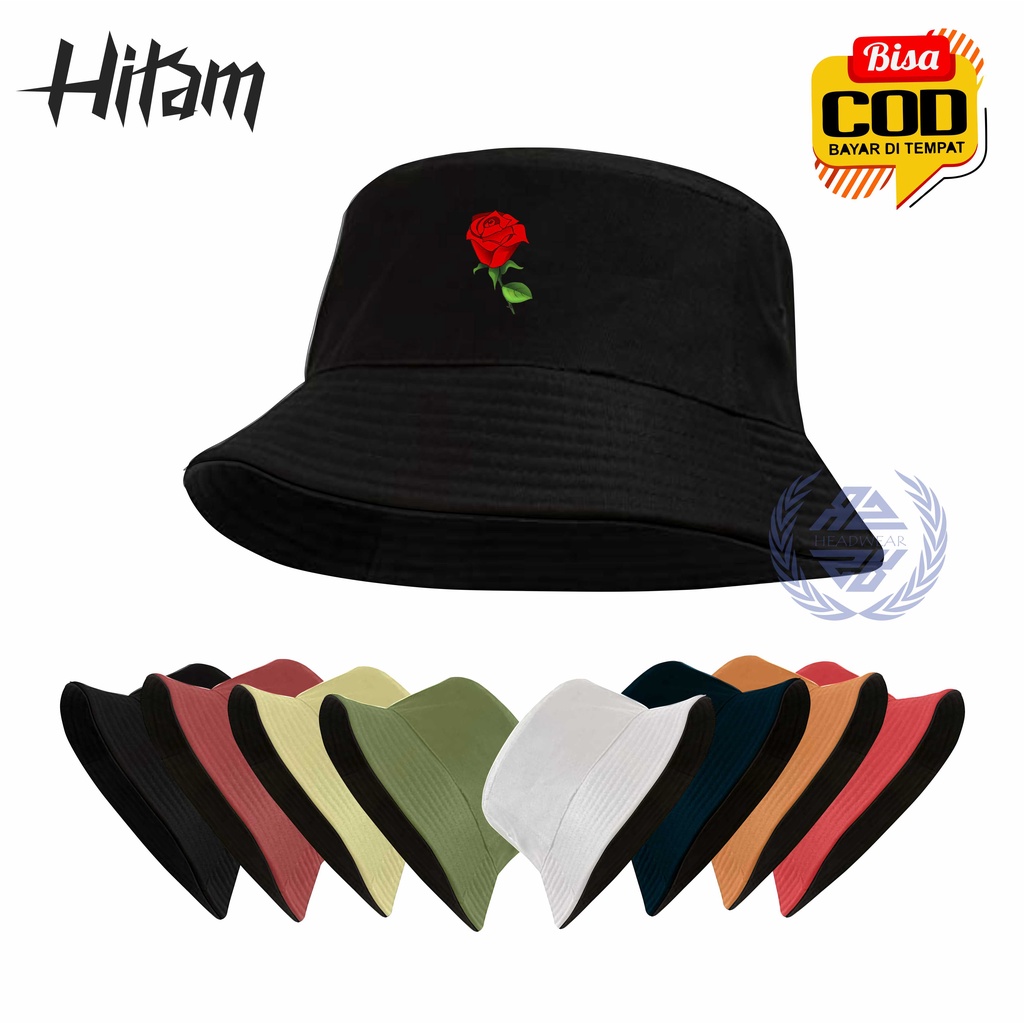 Topi Bucket Hat Bolak Balik Unisex Premium Pria Wanita Korea Distro Original Motif Sablon Satu Sisi