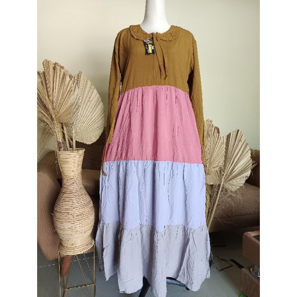 GAMIS RAYON PELANGI/MIDI SUSUN PELANGI/GAMIS RAINBOW SUPER PREMIUM TEBAL