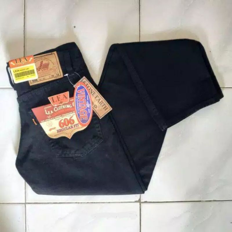 Celana LEA 606 Jeans Pria Standar SIZE JUMBO No.32 - 38 Denim Panjang WARNA BLACK/HITAM PEKAT