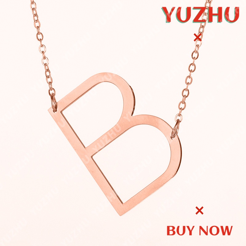 (YUZHU) Kalung Rantai Liontin Motif Huruf Bahan Stainless Steel Warna Rose Gold Simple Elegan Wanita