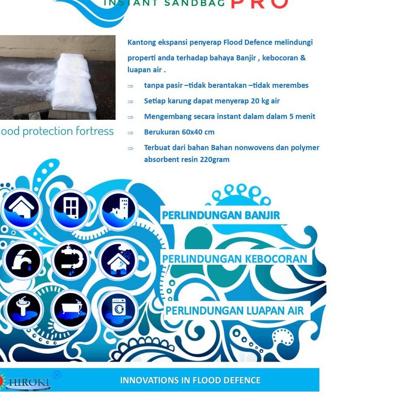 ❃ HIROKI FLood Pro Sack Benteng Karung Pasir Instant Anti Banjir Resap Air. karung pasir anti banjir