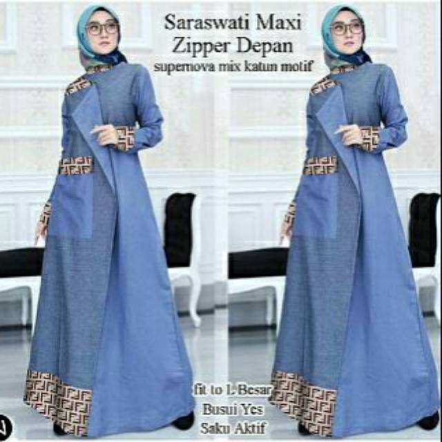 saraswati maxi, Maxi dress, gamis, dress muslim, gamis supernova, gamis busui, baju lebaran,kekinian