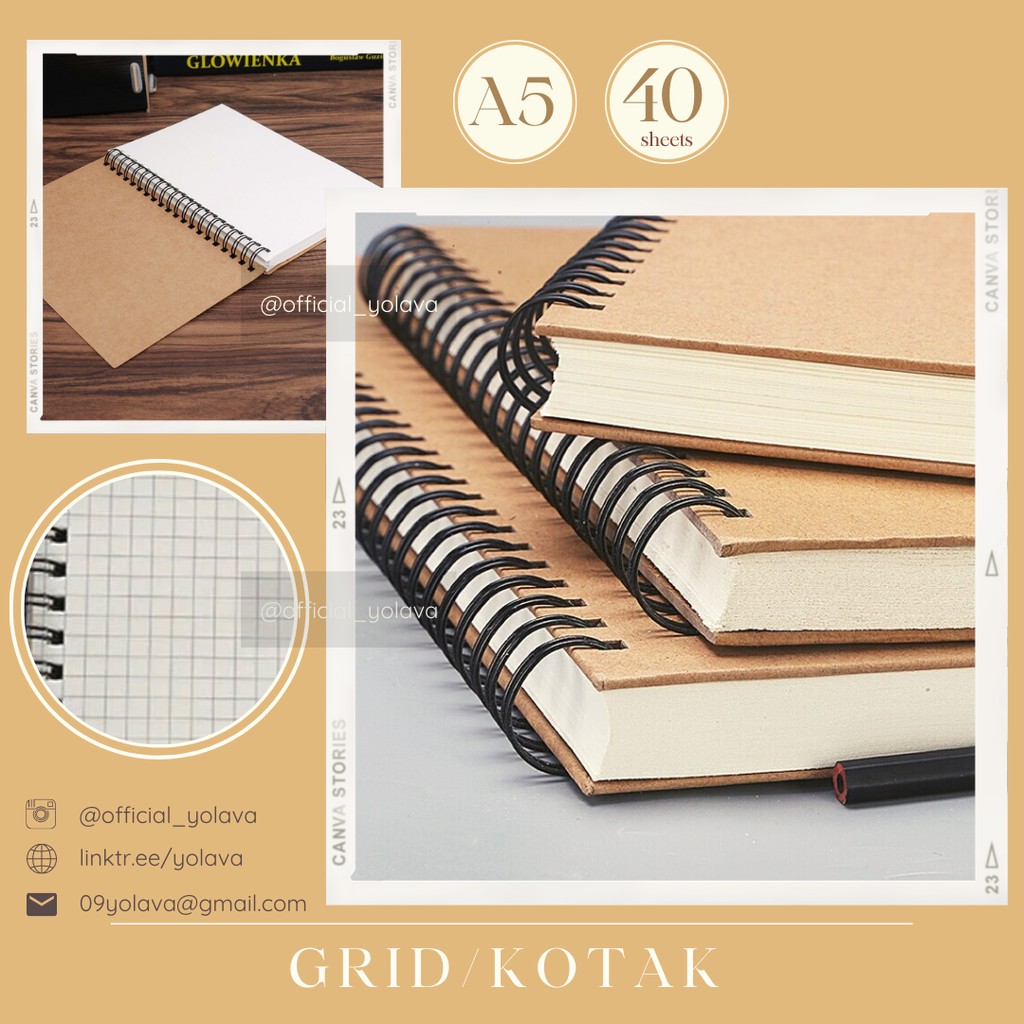 

Notebook kraft (Cokelat) | Grid/Kotak A5 50 lembar