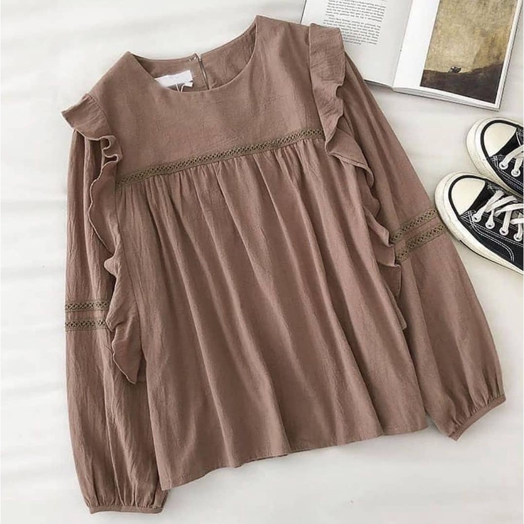 BLOUSE WANITA - SAKA BLOUSE -  PAKAIAN WANITA - FASHION WANITA KOREA - BLOUSE WANITA LENGAN PANJANG-3