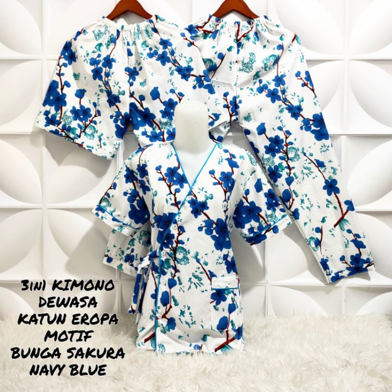 Piyama Kimono 3 in 1 dewasa motif Bunga sakura-Sakura Navy KMN