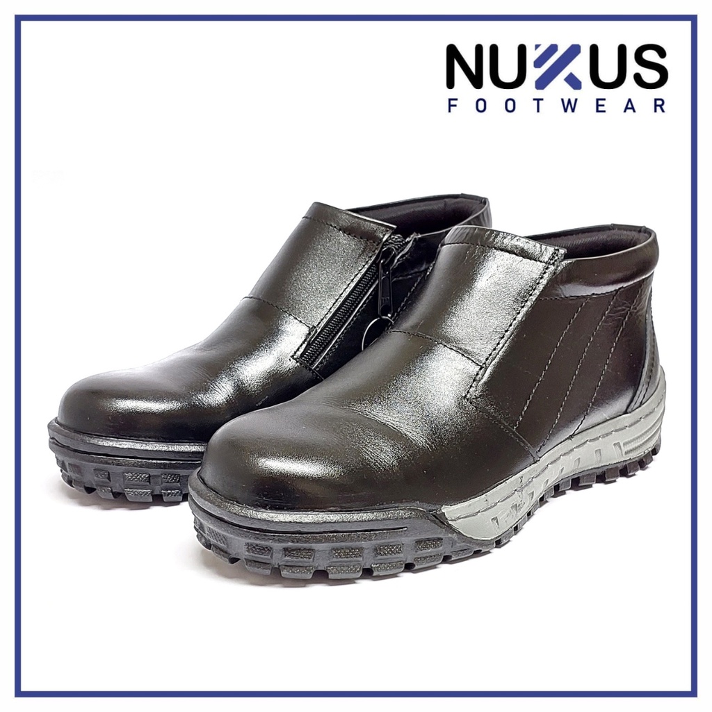 Nukus Footwear Sepatu Safety Shoes Ujung Besi Resleting Boots Kulit Sapi Asli - DRRT GB