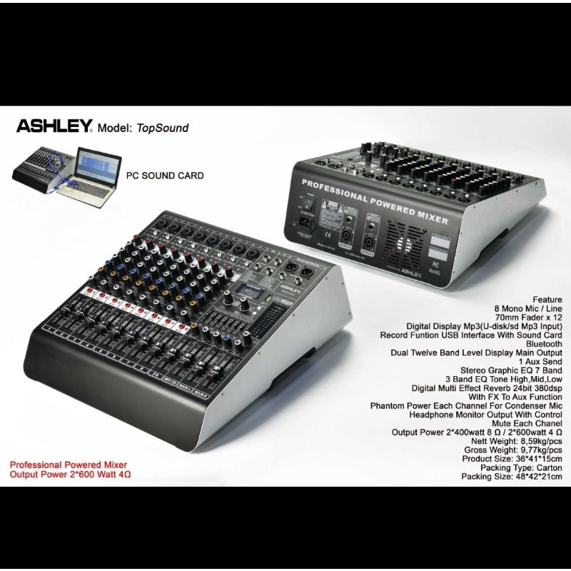 ashley power mixer top sound 8ch usb bluetooth soundcard original garansi