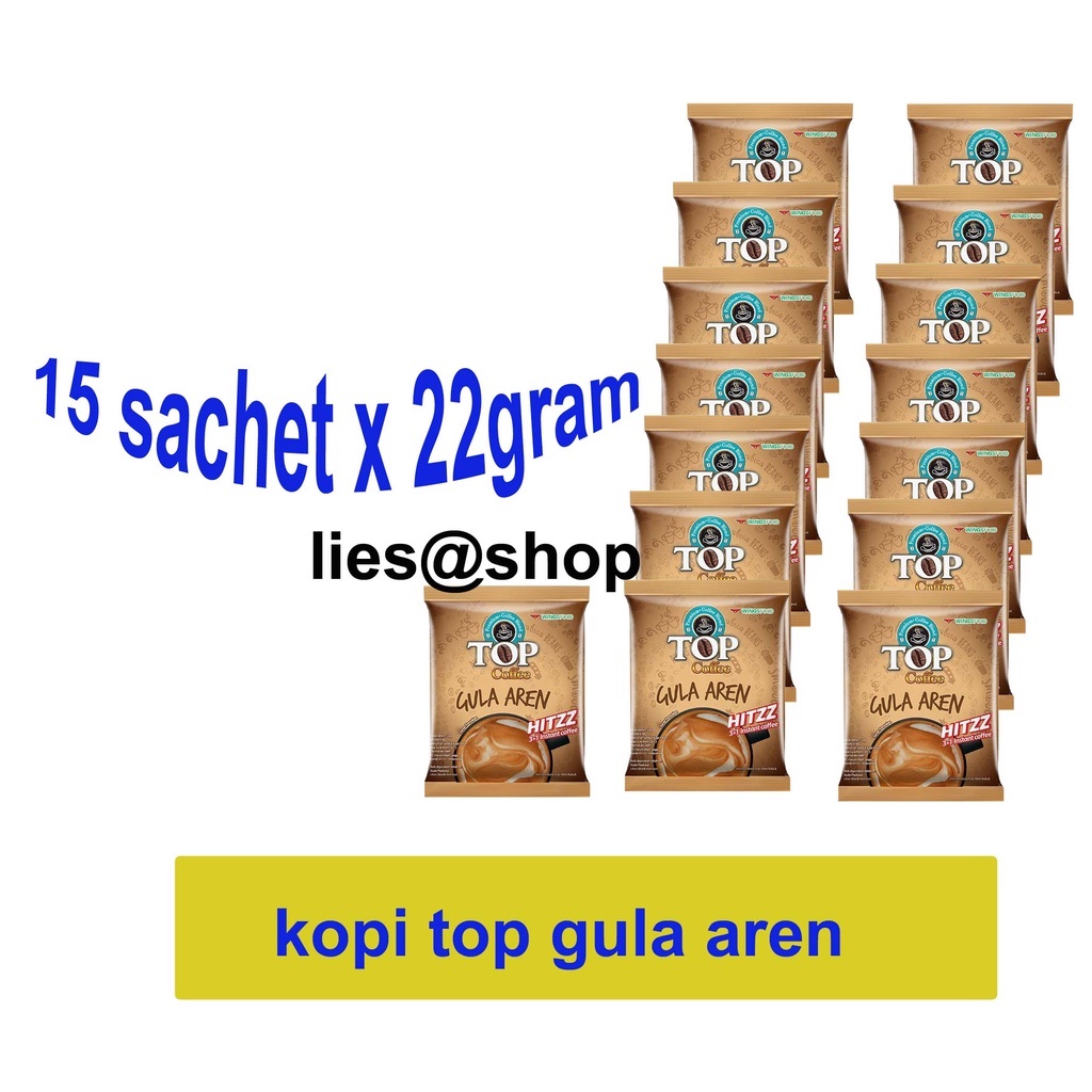 

kopi top gula aren 15 sachet x 22 gram (1 renteng)