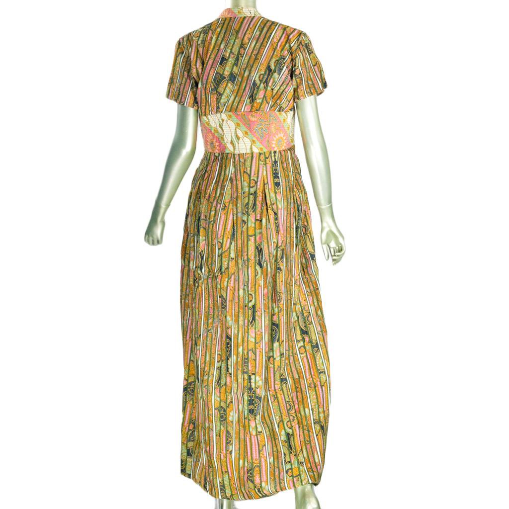 LONG DRESS BATIK LAWASAN PRINCESS STRIPE LENGAN PENDEK GAUN WANITA DUA SISI
