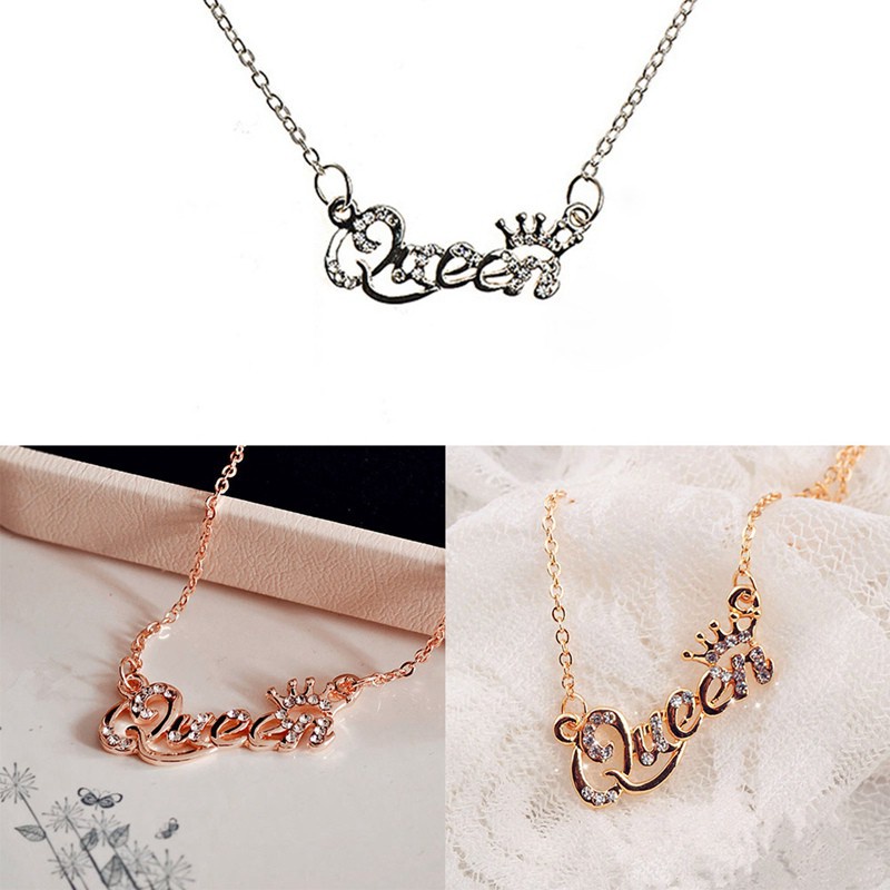 Luxury Gold Color Queen Crown Chain Necklace Zircon Crystal Necklace Women Fashion Jewelry Birthday Present