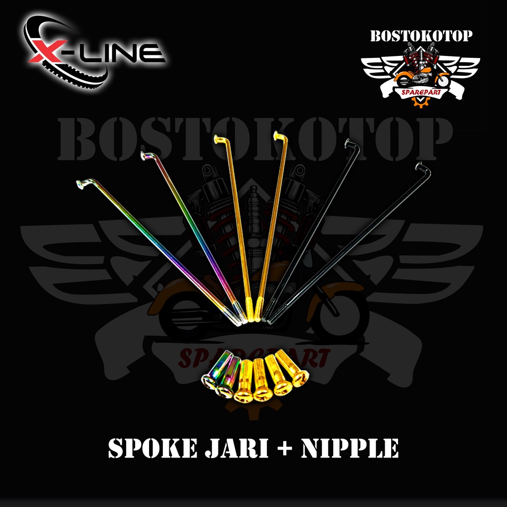 X Line Ruji Spoke Jari Jari Nipple Jeruji Sepeda Satu Set Hitam Black Gold Tebal PNP Tromol Ori Vari