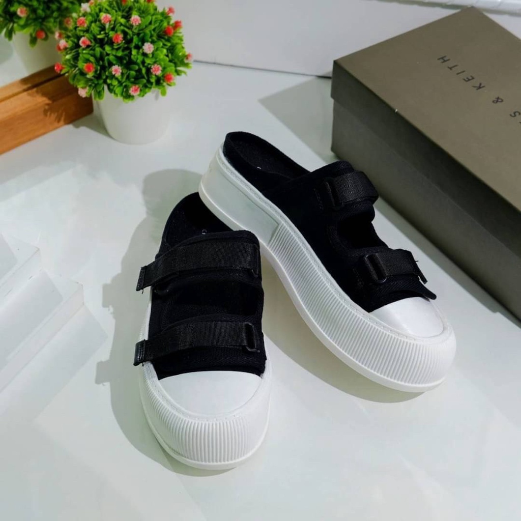 [7.7 Boombastis Sale⚡] - SENDAL WANITA KANVAS CK SLIP ON VELCRO CKS506 PREMIUM IMPORT