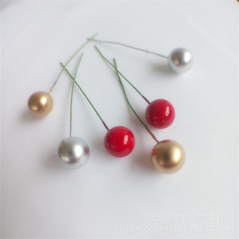 50pcs Benang Sari Buah Berry Imitasi Mini Warna Gold / Silver / Merah Untuk Dekorasi Natal DIY