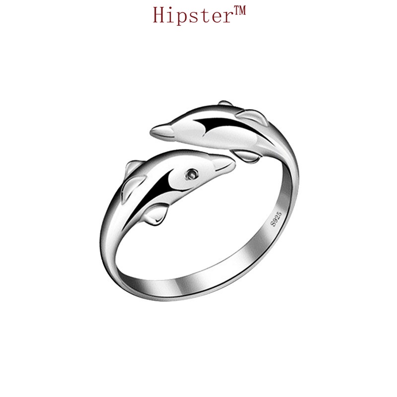 Hot Sale Best Selling Fashion Popular Happy Double Dolphin Adjustable Silver Ring