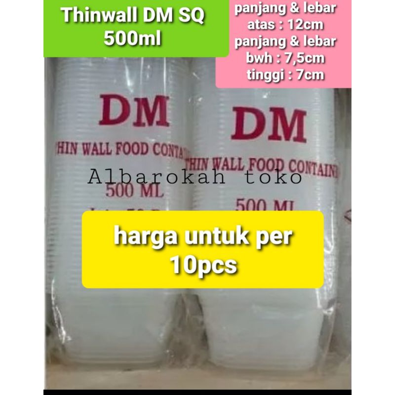 Thinwall merk DM square vol 500ml / food container square 500ml / kotak makanan persegi ukuran 500ml