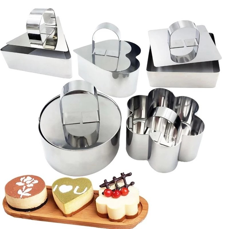 Hot Sale/Ready stock Cetakan Kue Bulat Stainless Steel/Square Dessert Mousse Cake Ring Mold/DIY Bakeware Cetakan Kue Cupcake Mold Alat Mendekor Kue