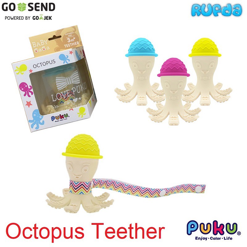 Puku Octopus Teether Baby Gaga Gigitan Silicone Mirip Mombella