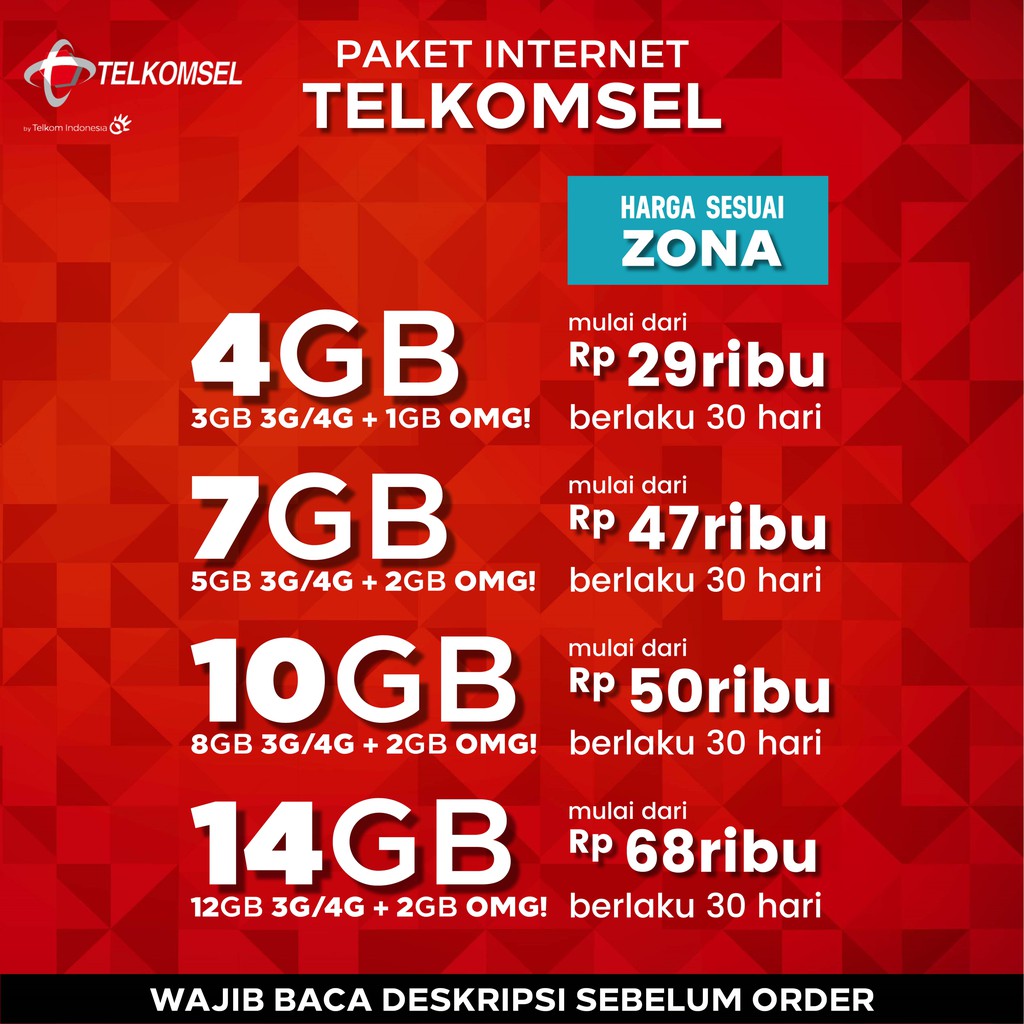 Paket Internet Telkomsel 4gb 7gb 10gb 14gb Kuota Data Gift Omg Simpati As Loop Murah Shopee Indonesia