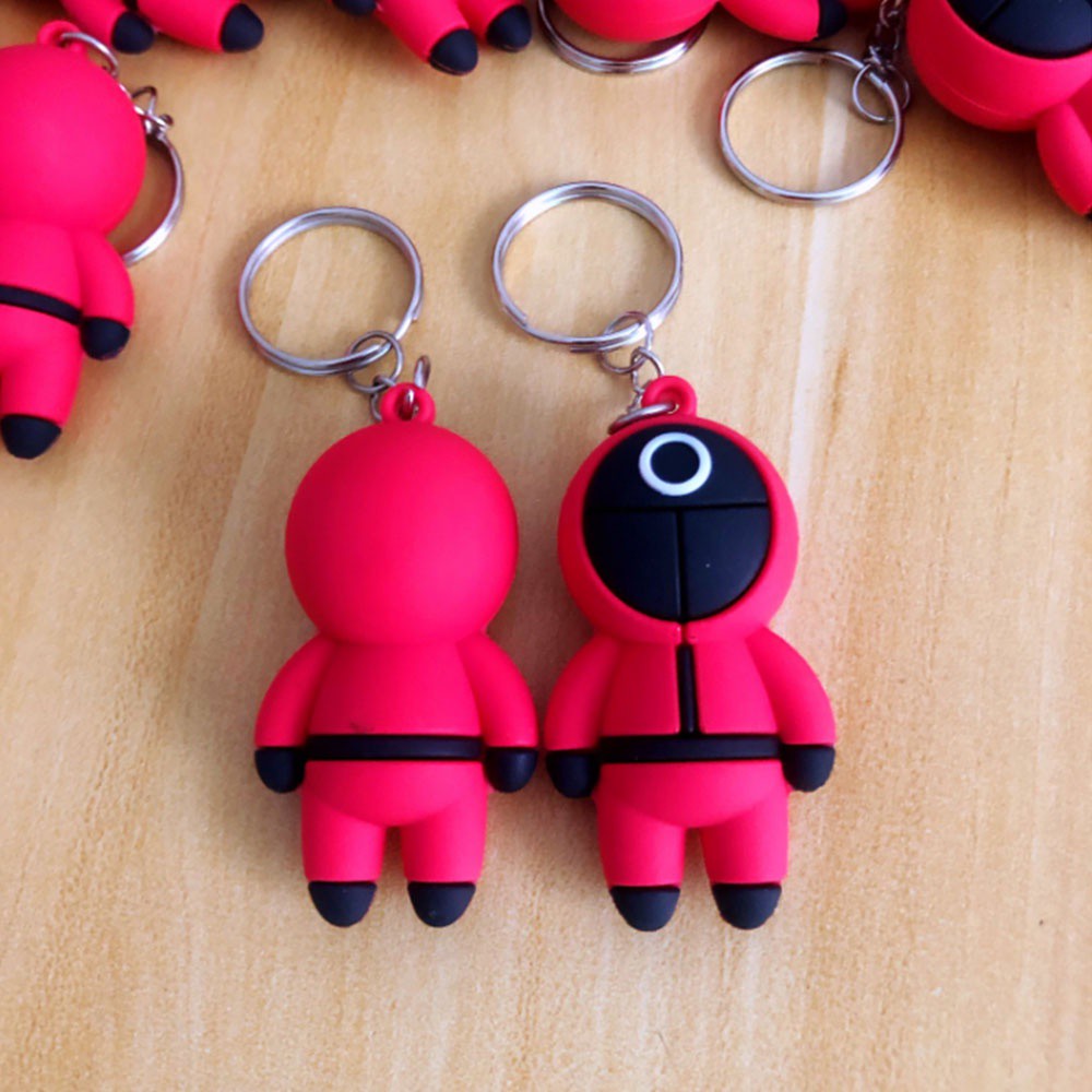 Gantungan Kunci Mini Boneka Squid Game Aksesoris Little Red Man Minifigures Kartun Boneka