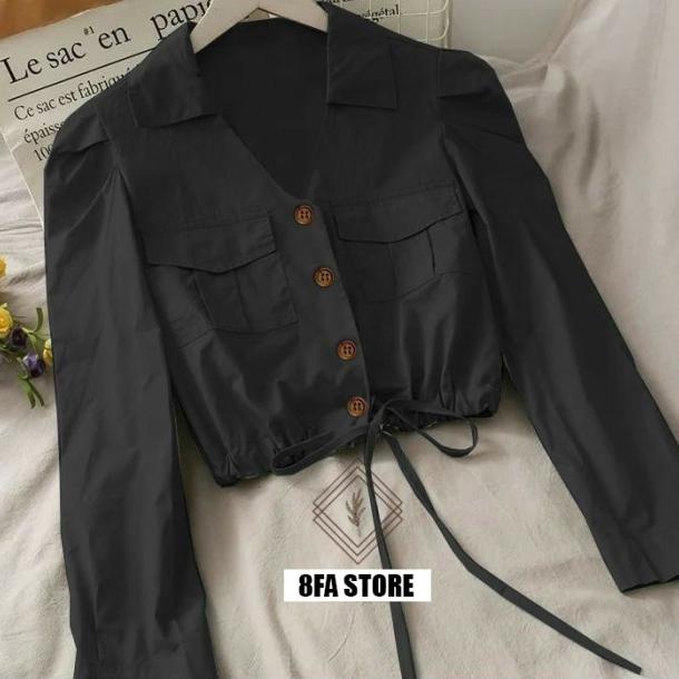 Kemeja Wanita Lengan Panjang Model Hem Crop Top Gaya Korea - 8FA Tya