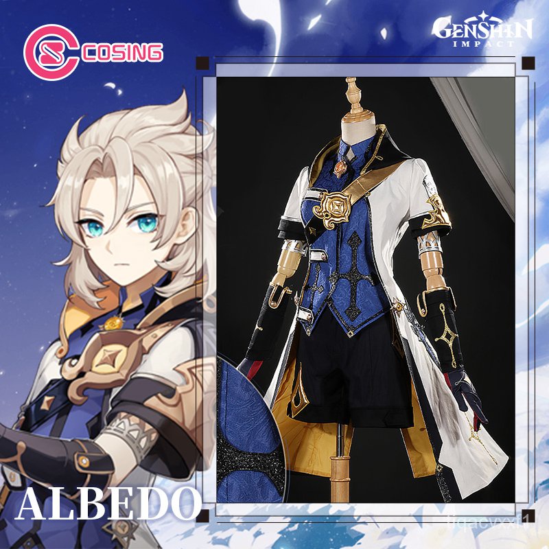 Game Genshin Impact Albedo Cosplay Costume  Uniform Gorgeous Outfit Full Set--&-